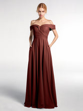 Robe à Hors de l'Épaule Jupe Ronde avec Poches terracotta
