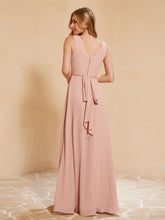 Robe de Demoiselle d'Honneur Empire Sans Manches avec Nœud Papillon Rose Poudré