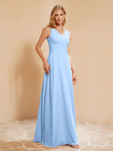Robe de Demoiselle d'Honneur Empire Sans Manches avec Nœud Papillon Bleu Ciel