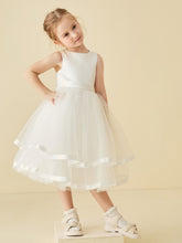 Robe de Demoiselle d'Honneur en Satin avec Haut en Tulle Simple