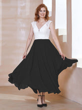 Robe en Mousseline Longueur de Mollet à Col en V avec Poches Noir
