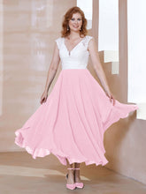 Robe en Mousseline Longueur de Mollet à Col en V avec Poches Rose Bonbon
