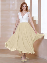 Robe en Mousseline Longueur de Mollet à Col en V avec Poches Champagne