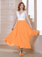 Robe en Mousseline Longueur de Mollet à Col en V avec Poches Orange