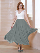 Robe en Mousseline Longueur de Mollet à Col en V avec Poches Gris Acier