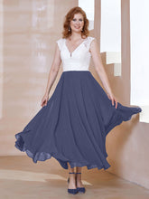 Robe en Mousseline Longueur de Mollet à Col en V avec Poches Orageux