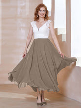 Robe en Mousseline Longueur de Mollet à Col en V avec Poches Taupe