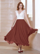 Robe en Mousseline Longueur de Mollet à Col en V avec Poches Terracotta