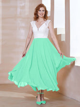 Robe en Mousseline Longueur de Mollet à Col en V avec Poches Turquoise