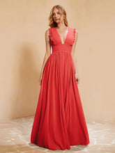 Maxi Robe Sans Manches avec Décolleté en V Plongeant Rouge