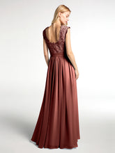 Robes Longue Mousseline avec Bustier Appliquée en Dentelle terracotta