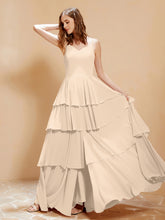 Robe Longue Bohème en Mousseline avec Volants Champagne