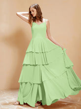 Robe Longue Bohème en Mousseline avec Volants Sauge