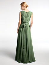 FAUX-Wrap Robe Longue Mousseline avec Ceinture Olive Verte