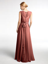 FAUX-Wrap Robe Longue Mousseline avec Ceinture terracotta