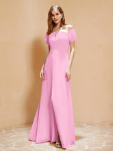 Robe Longue à Demi-Manches avec Fente Rose Bonbon