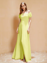 Robe Longue à Demi-Manches avec Fente Jonquille