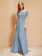Robe Longue à Demi-Manches avec Fente Bleu Poudré