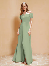 Robe Longue à Demi-Manches avec Fente Sauge Poudrée