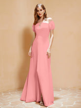 Robe Longue à Demi-Manches avec Fente Flamant