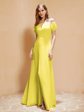 Robe Longue à Demi-Manches avec Fente Citron
