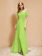 Robe Longue à Demi-Manches avec Fente Vert Citron