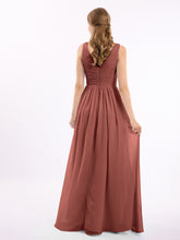 Mousseline Col en V Robe avec Jupe Cascade terracotta
