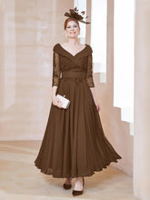 Robe en Dentelle et Mousseline Longueur au Sol à Col en V Brun