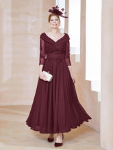 Robe en Dentelle et Mousseline Longueur au Sol à Col en V Cabernet