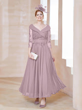 Robe en Dentelle et Mousseline Longueur au Sol à Col en V Dusk