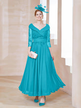 Robe en Dentelle et Mousseline Longueur au Sol à Col en V Jade
