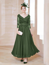 Robe en Dentelle et Mousseline Longueur au Sol à Col en V Olive Verte