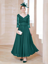 Robe en Dentelle et Mousseline Longueur au Sol à Col en V Paon