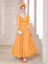 Robe en Dentelle et Mousseline Longueur au Sol à Col en V Mandarine