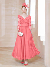 Robe en Dentelle et Mousseline Longueur au Sol à Col en V Pastèque
