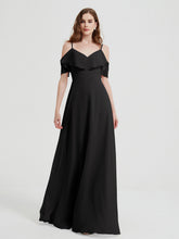 Spaghetti Bretelles Col En V Mousseline Robes Longues Noir