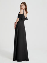 Spaghetti Bretelles Col En V Mousseline Robes Longues Noir