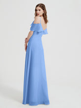 Spaghetti Bretelles Col En V Mousseline Robes Longues Bleu