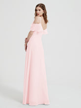 Spaghetti Bretelles Col En V Mousseline Robes Longues Rose Pâle