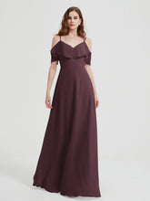 Spaghetti Bretelles Col En V Mousseline Robes Longues Cabernet