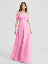 Spaghetti Bretelles Col En V Mousseline Robes Longues Rose Bonbon