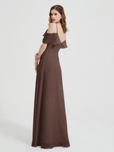 Spaghetti Bretelles Col En V Mousseline Robes Longues Chocolat