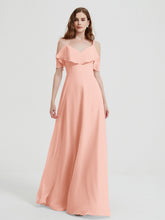 Spaghetti Bretelles Col En V Mousseline Robes Longues Corail