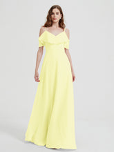 Spaghetti Bretelles Col En V Mousseline Robes Longues Jonquille