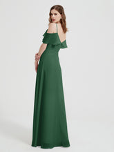 Spaghetti Bretelles Col En V Mousseline Robes Longues Vert Foncé