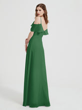 Spaghetti Bretelles Col En V Mousseline Robes Longues Emeraude