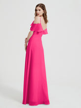 Spaghetti Bretelles Col En V Mousseline Robes Longues Fuchsia