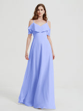 Spaghetti Bretelles Col En V Mousseline Robes Longues Lavande