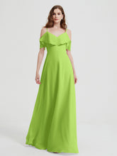 Spaghetti Bretelles Col En V Mousseline Robes Longues Vert Citron