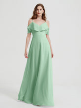 Spaghetti Bretelles Col En V Mousseline Robes Longues Vert Menthe